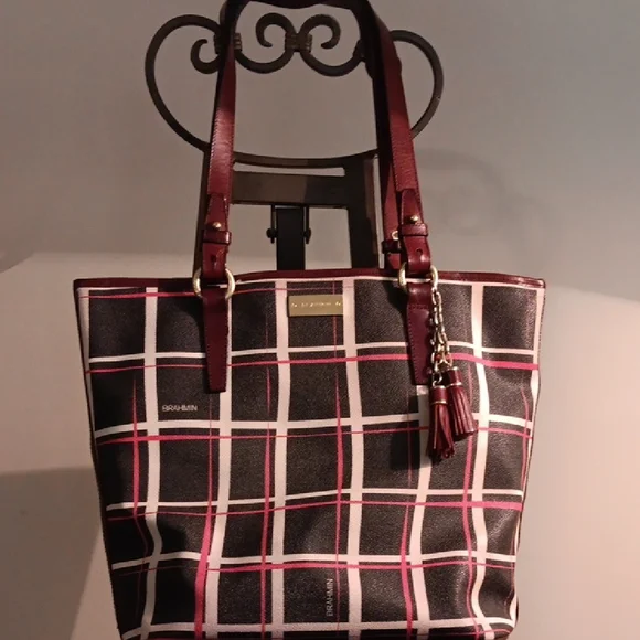 Brahmin Plaid Zip Closure Tote